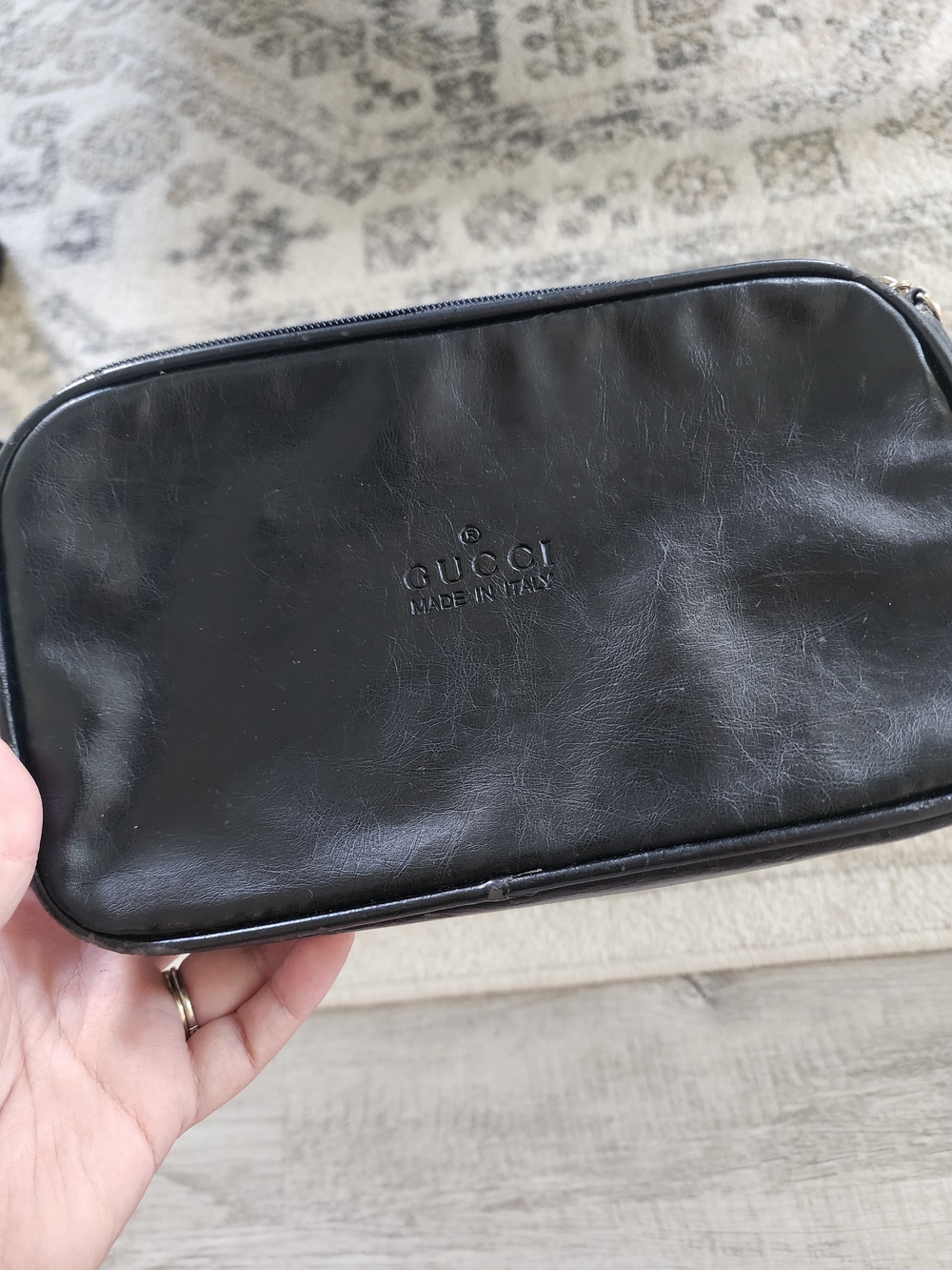 Gucci Black Leather Zip Pouch